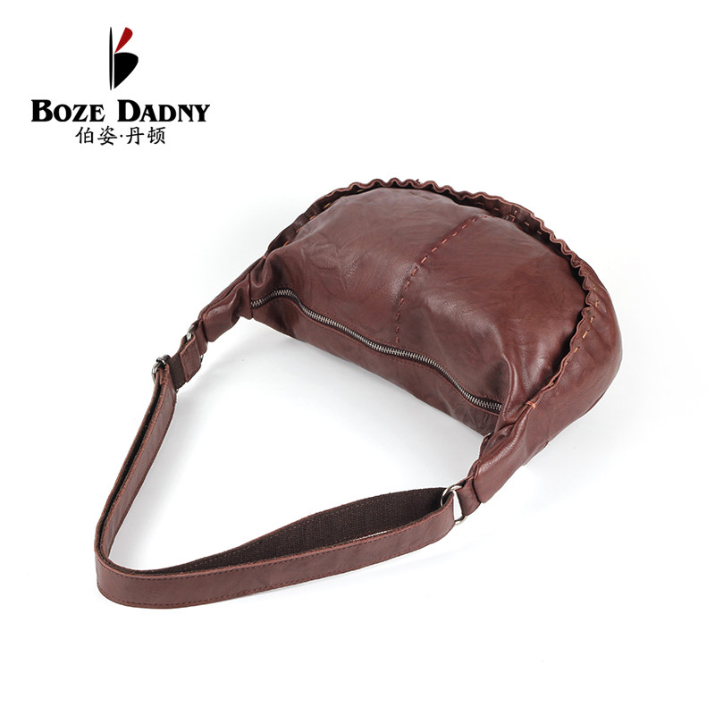 伯姿丹顿25新头层牛皮纹理褶皱饺子包大容量单肩斜挎通勤休闲女包