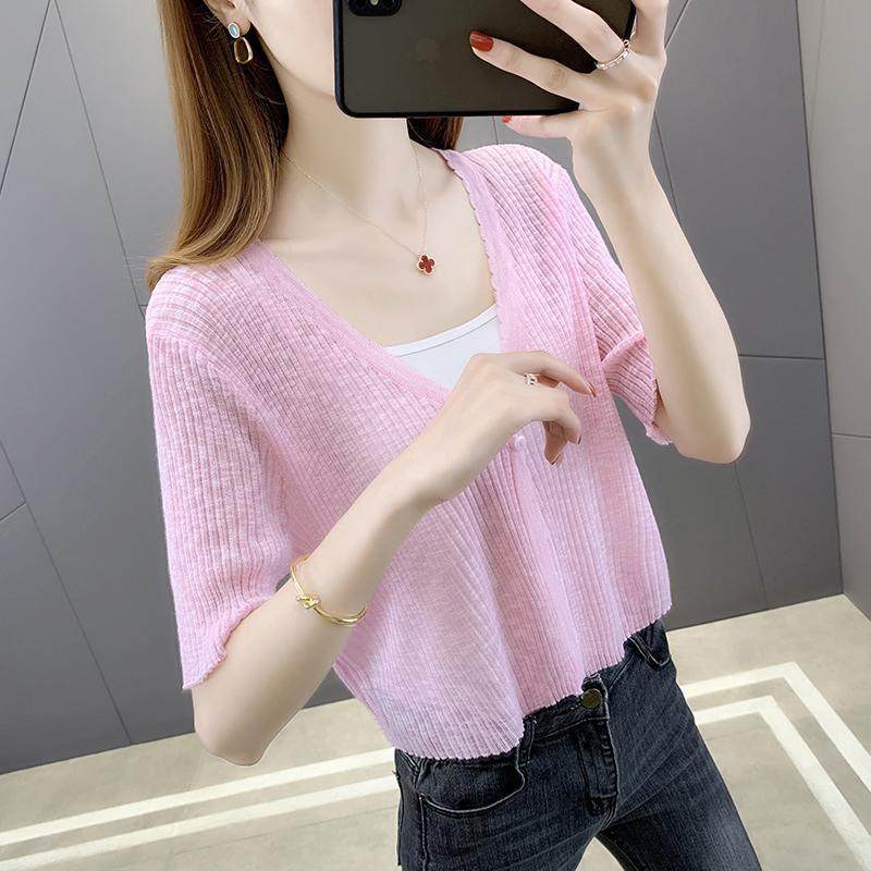 冰丝薄款短袖小外搭披肩防晒开衫外套女春夏短款针织上衣配吊带裙