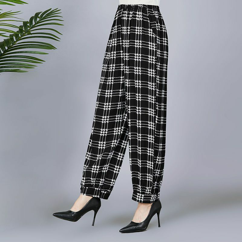 夏季薄款灯笼裤阔腿棉绸休闲大码高腰民族风妈妈装广场舞蹈长裤子