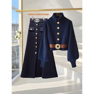 冬装搭配一整套大码胖mm针织衫半身裙气质减龄独特轻奢两件套装女