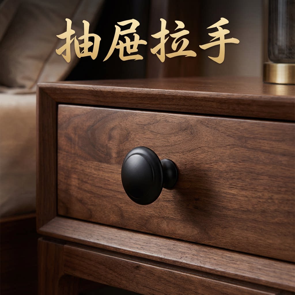 抽屉拉手黑色单孔不锈钢拉手复古橱柜抽屉床头衣柜小拉手圆形把手