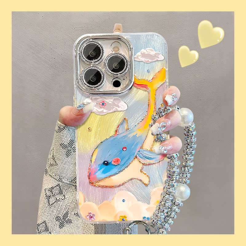 油画海豚适用苹果16promax手机壳华为mate60pro新款Pura70荣耀300创意nova12女OPPOReno13高级VIVOs20小米15
