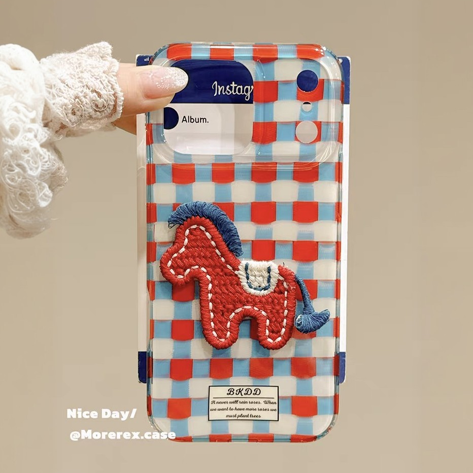 撞色格纹刺绣红马适用苹果17promax手机壳华为mate60pro新款P80高级nova15可爱vivos50女reno15小米17荣耀500,3C数码配件,手机保护套/壳,淘宝优惠券,粉丝福利购,淘宝优惠卷