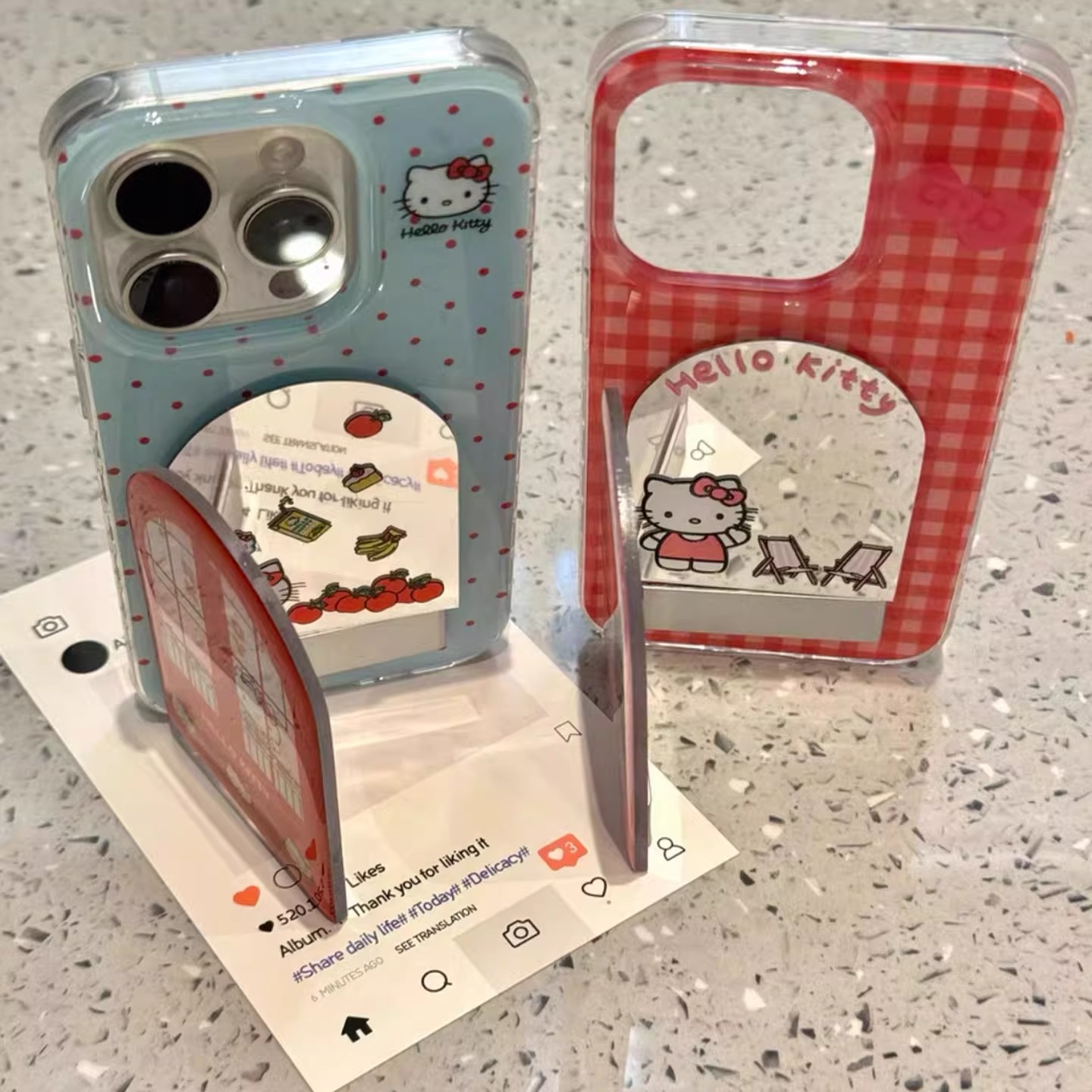 红波点格纹KT猫镜面支架适用苹果