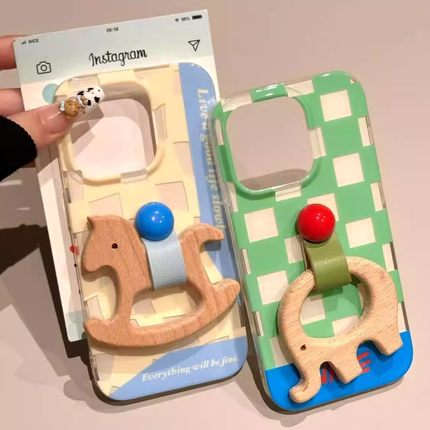 格纹小象木马适用苹果16promax手机壳iphone14Pro华为mate60pro新款Pura70荣耀300/magic7小米15女Reno13/S20