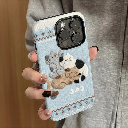 菲林针织猫猫适用苹果17promax手机壳iphone16/15新款华为mate60二合一opporeno14/findx9女vivox300小米17