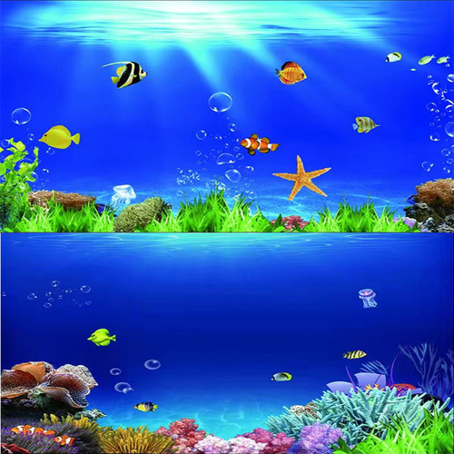 鱼缸背景贴纸壁纸高清图3D立体画海底世界背景画水族箱造景装饰画