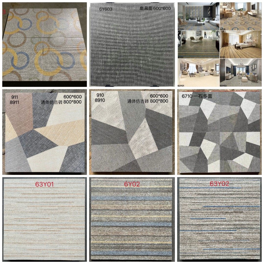 60x60仿古砖餐饮艺术服装店铺地毯砖仿布纹瓷砖客厅拼花防滑地砖
