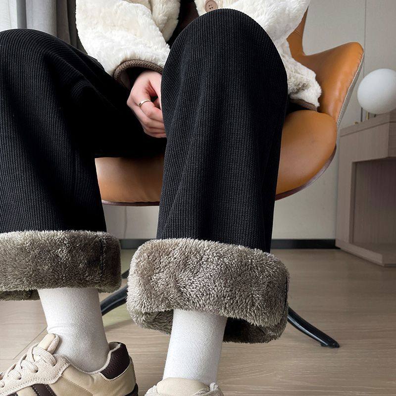 中年妈妈加绒雪尼尔阔腿裤女2025秋冬季新款宽松大码保暖直筒裤子,女装/女士精品,卫裤,淘宝优惠券,粉丝福利购,淘宝优惠卷