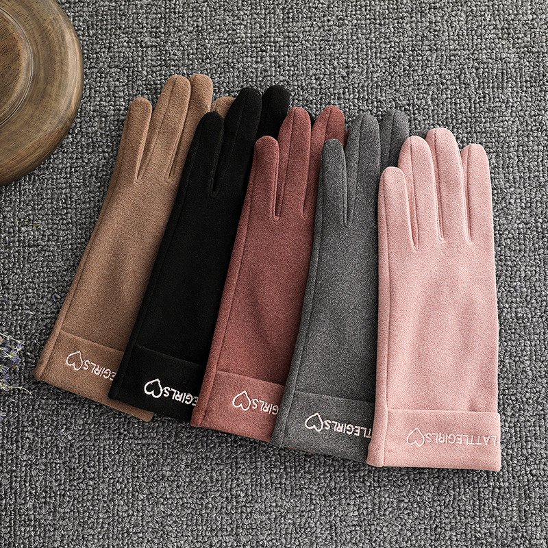德绒手套冬季女薄款韩版弹力骑车学生防风保暖加绒防寒触屏电动车