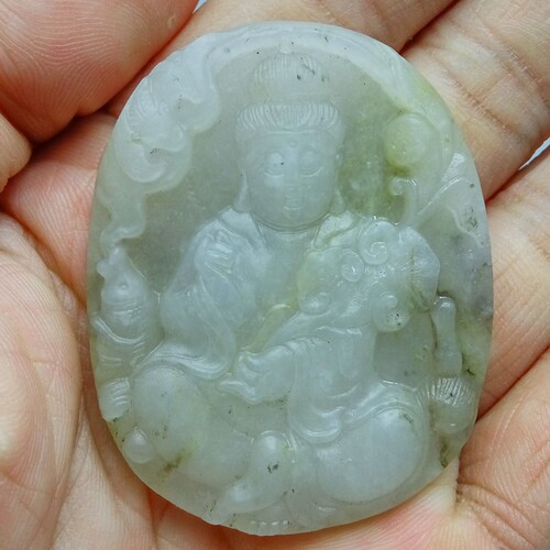 天然 南阳独山玉  透水观音 挂件