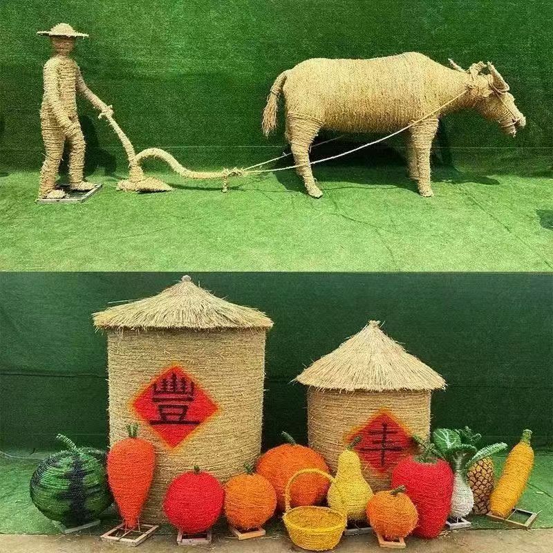 稻草公艺品丰收节粮仓摆件稻草人