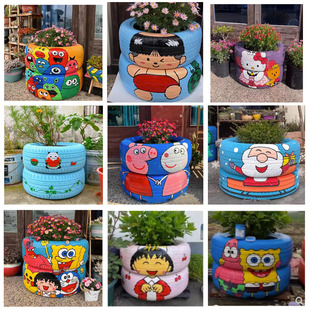 定制轮胎创意改造幼儿园彩绘轮胎工艺品卡通造型彩绘景区摆件桌椅