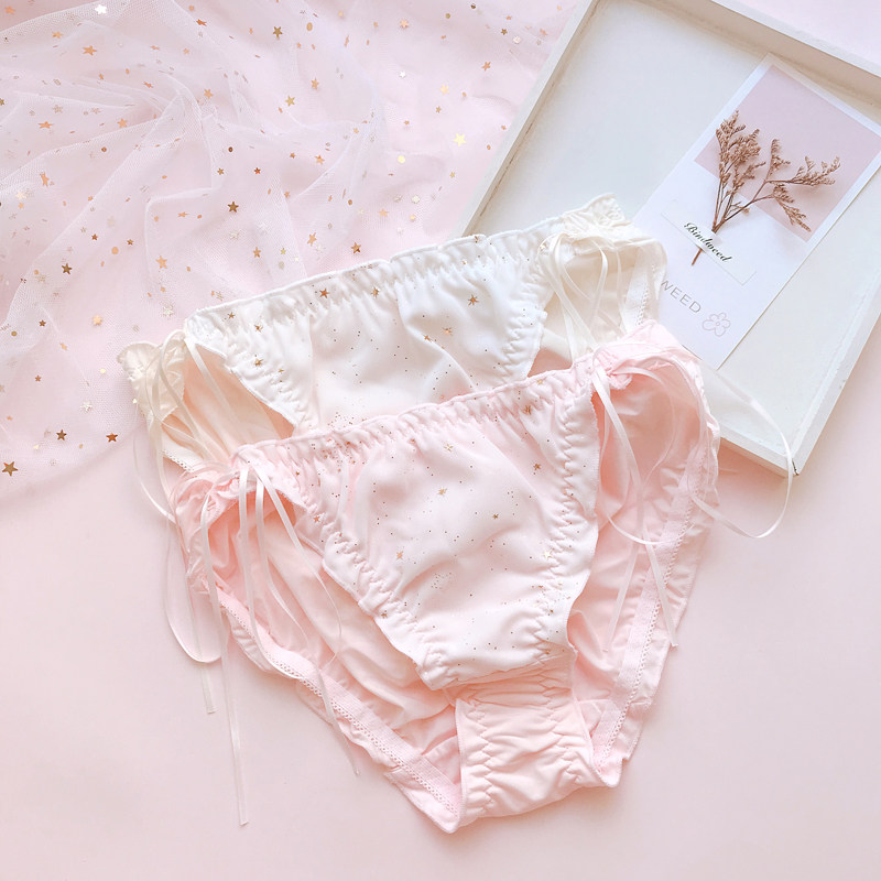 日系星空甜美荷叶边可爱丝带蝴蝶结薄软冰丝包臀少女内裤三角裤|ruв категории Нижнее белье, трусы - от Buy2taobao.com для оказания профессиональной услуги покупки агента Taobao