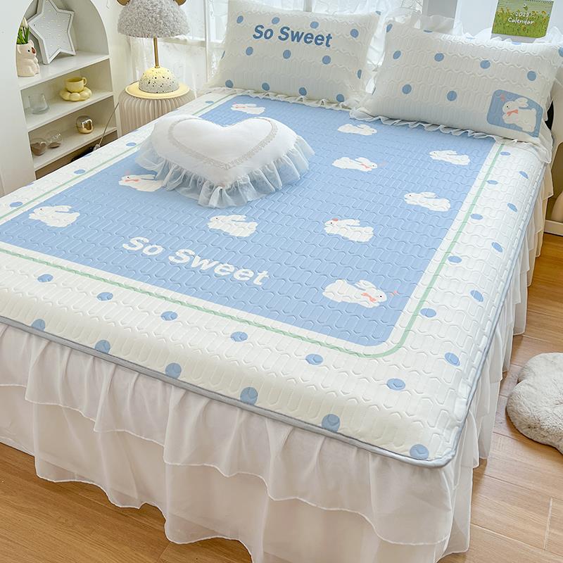 夏季公主风A类乳胶凉席三件套床裙可机水洗冰丝床单空调软席床垫