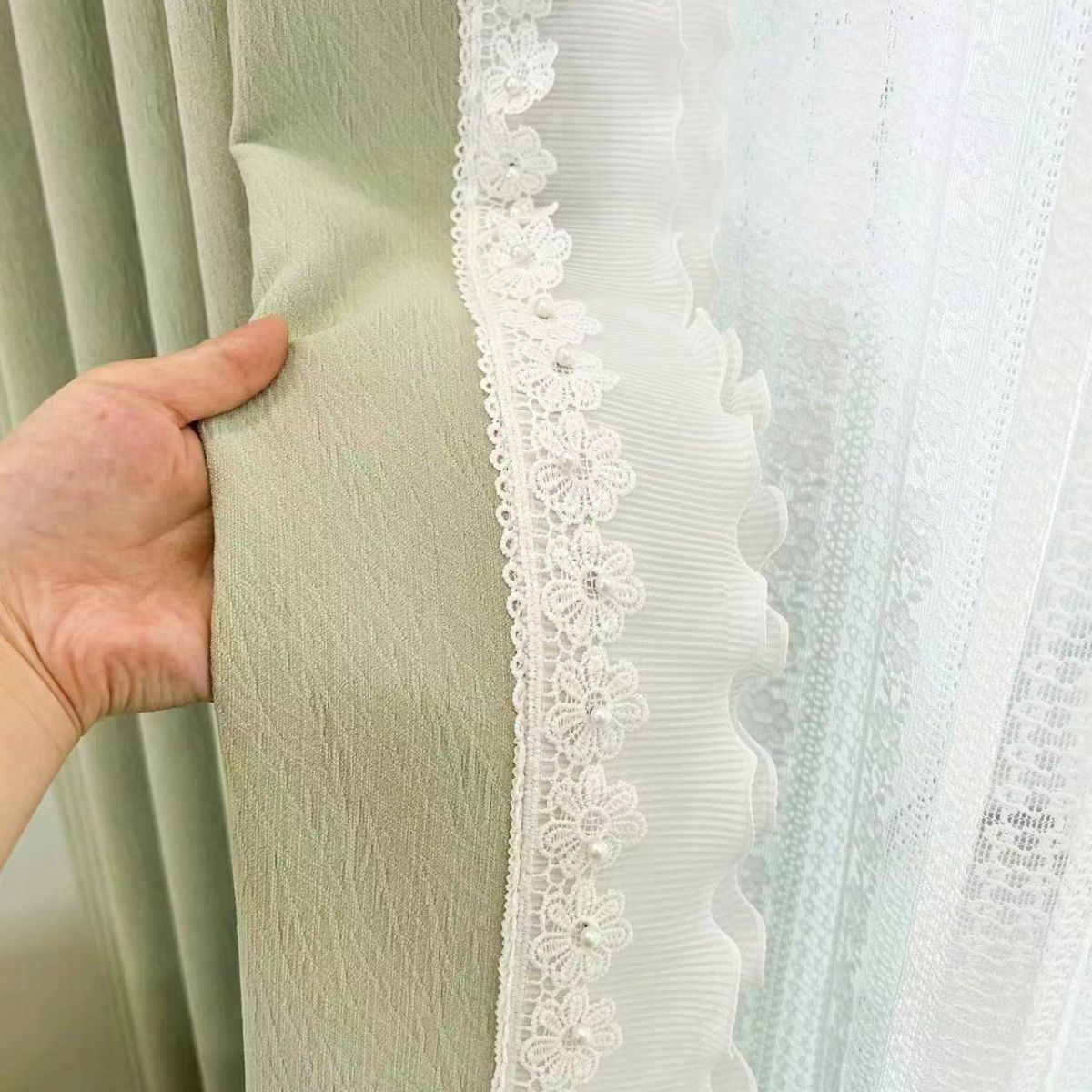 窗帘花边窗帘花边小清新公主田园蕾丝珍珠侧边拼接配饰纱帘加宽花