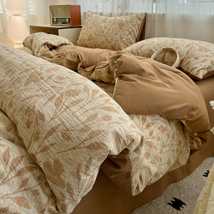 新中式复古风床上四件套原麻亚麻被套床单三件套2025新款非全纯棉