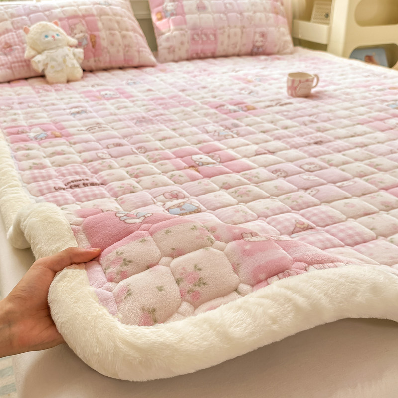 冬季加厚牛奶绒床垫软垫床护垫2025新款珊瑚绒床盖夹棉床单三件套