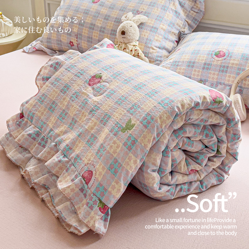 ins双层纱夏凉被四件套非纯棉全棉可机洗单双人空调被子四季通用