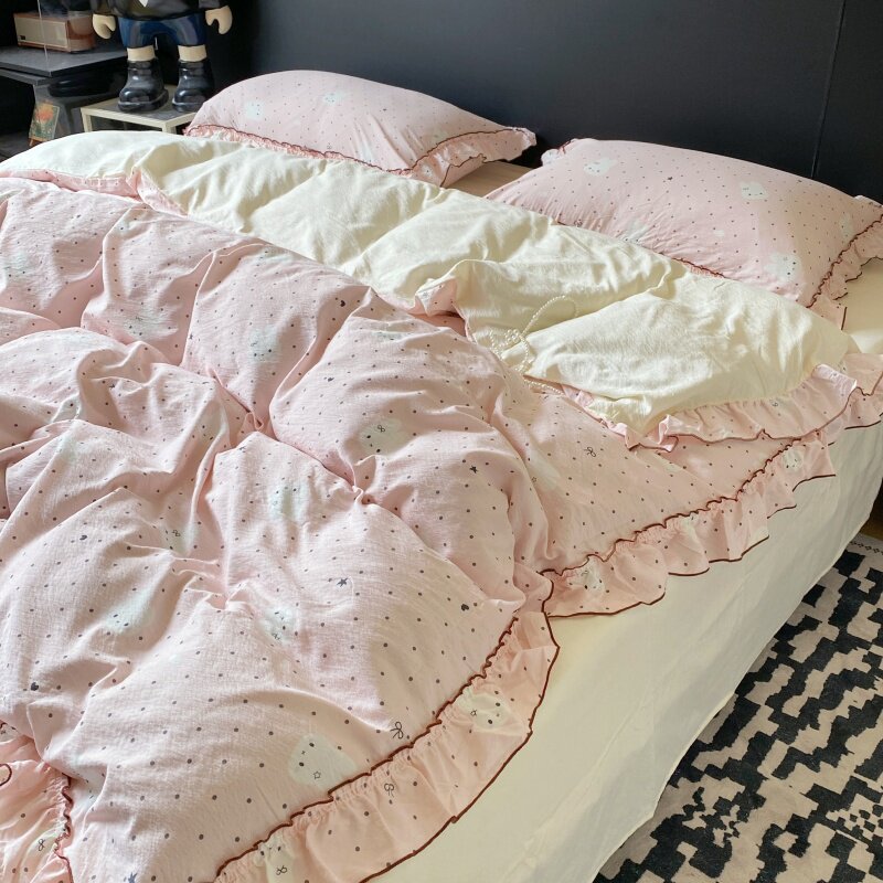 少女波点兔泡芙棉床品亲肤四件套