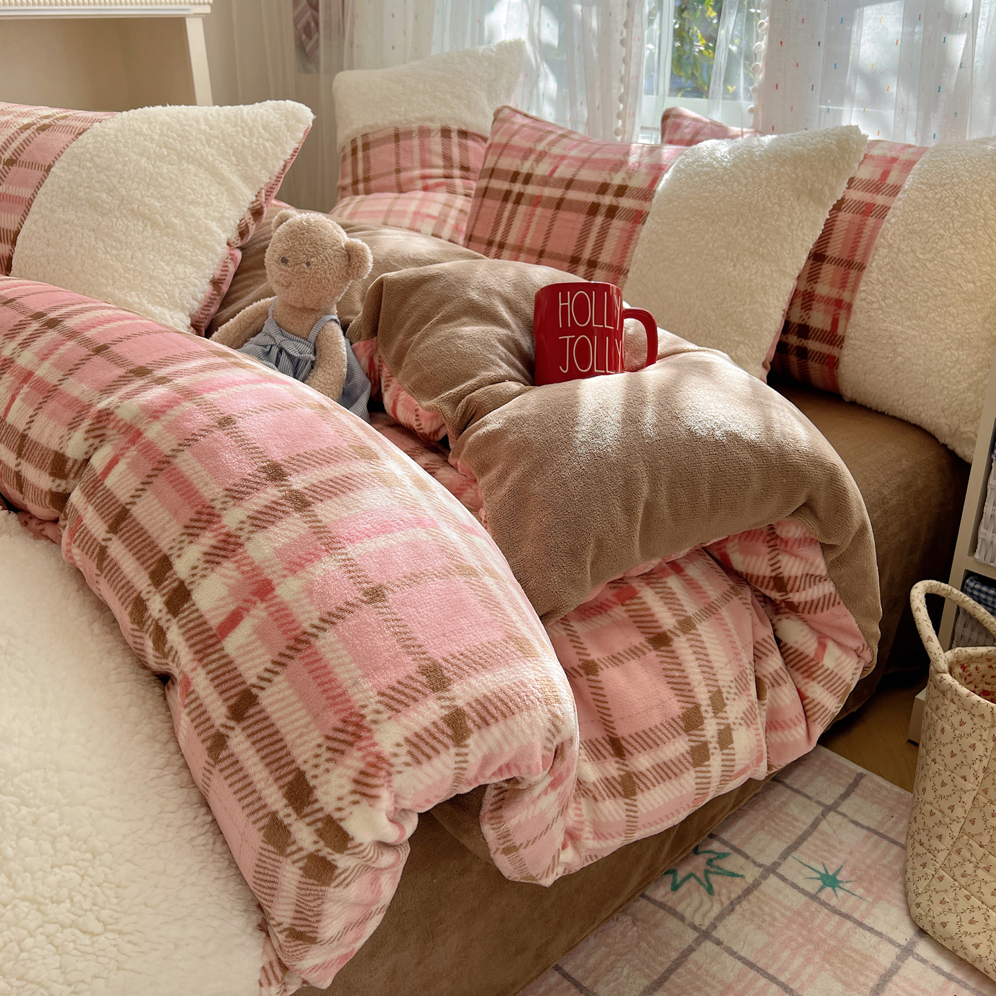 韩式少女心羊羔绒四件套加厚保暖