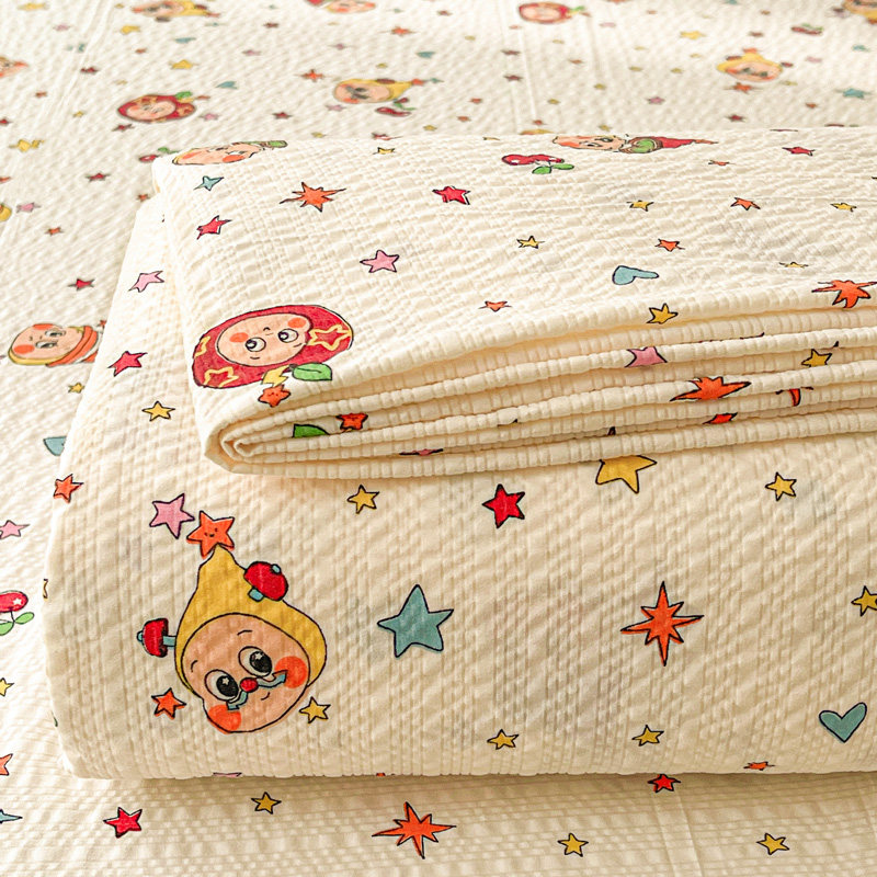 卡通星星人床单单件儿童家用泡芙纱被单人学生宿舍三件套非全纯棉