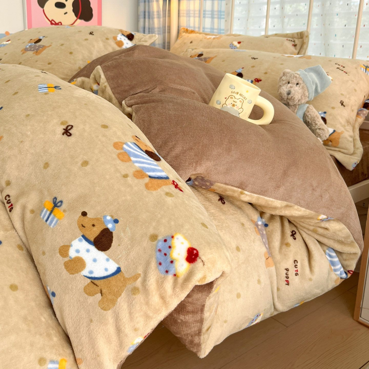 美拉德牛奶绒床上四件套冬季加厚保暖床品被套宿舍床单床笠三件套