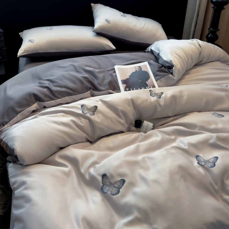 简约冰丝四件套2025新款夏天丝滑裸睡被套床单三件套宿舍床上用品