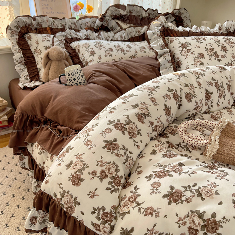 美式复古风床上四件套水洗棉被套