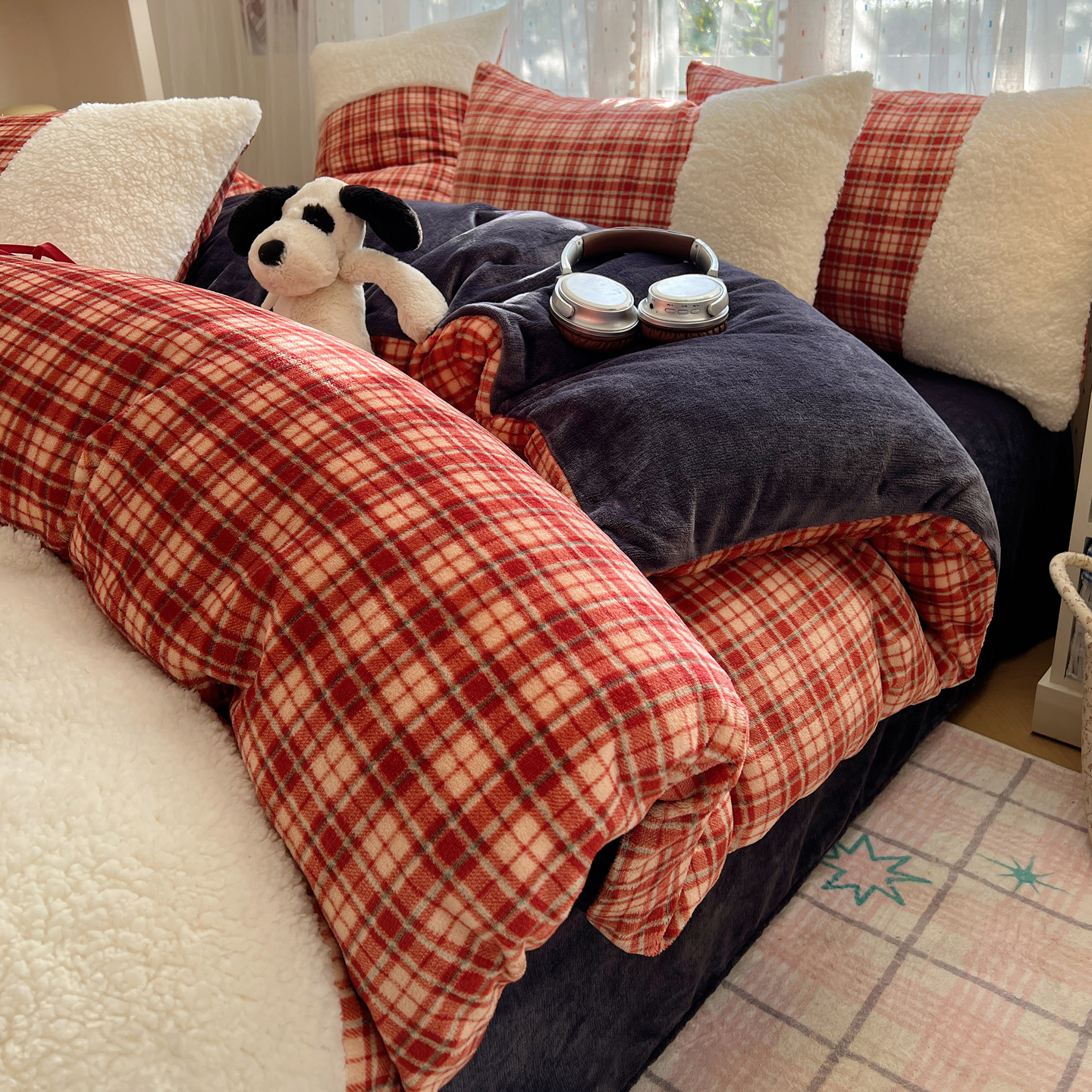 韩式复古风羊羔绒四件套加厚保暖