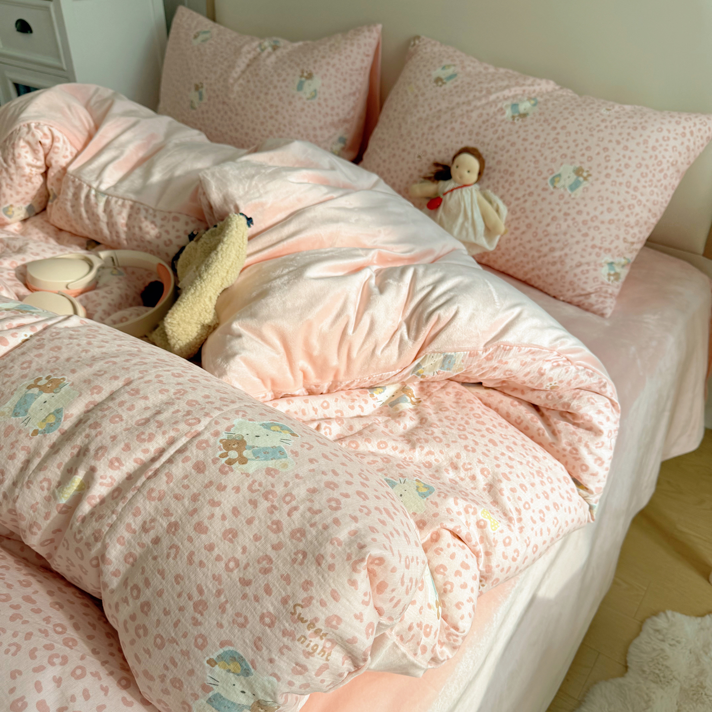 超柔双层纱床上四件套婴儿绒非全棉纯棉加绒被套宿舍床单三件套笠