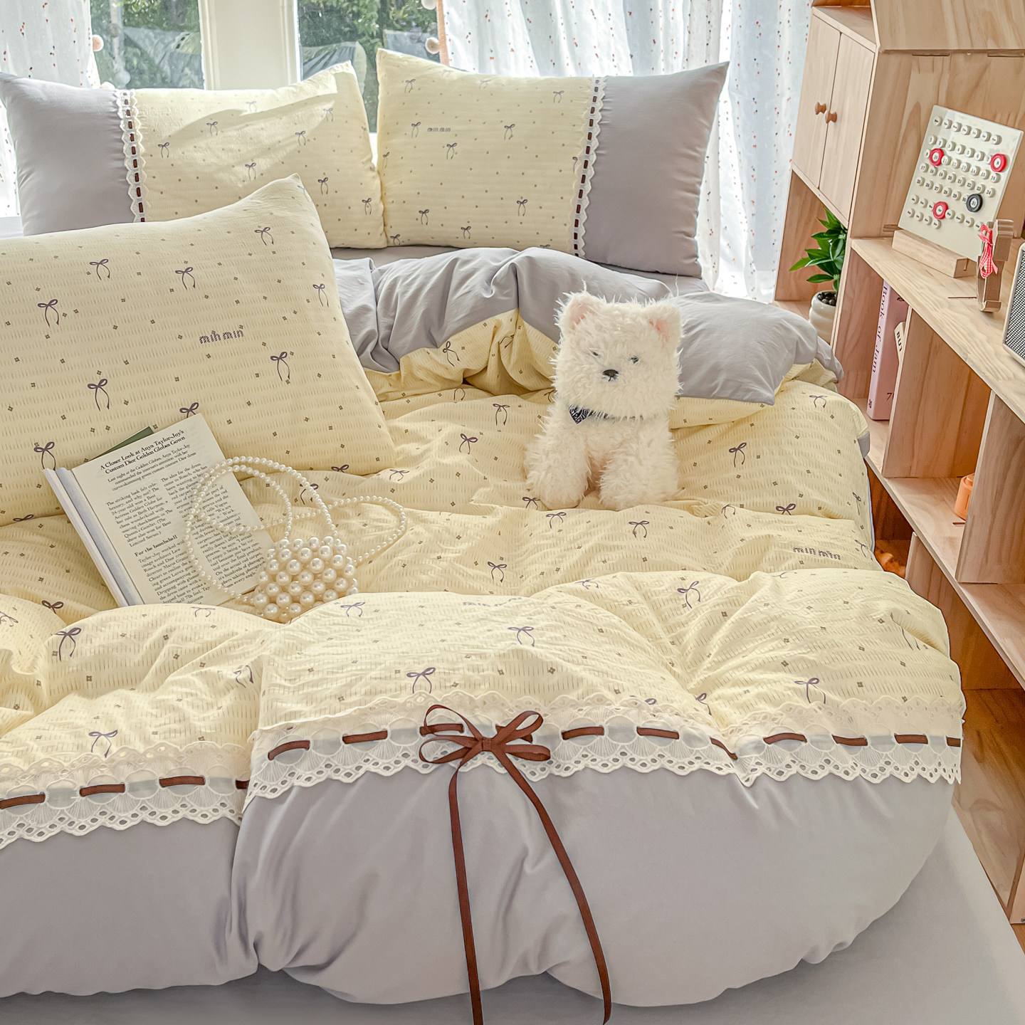 法式蝴蝶结花边四件套韩系少女被套非全棉纯棉床单宿舍床上三件套,床上用品,床品套件/四件套/多件套,淘宝优惠券,粉丝福利购,淘宝优惠卷