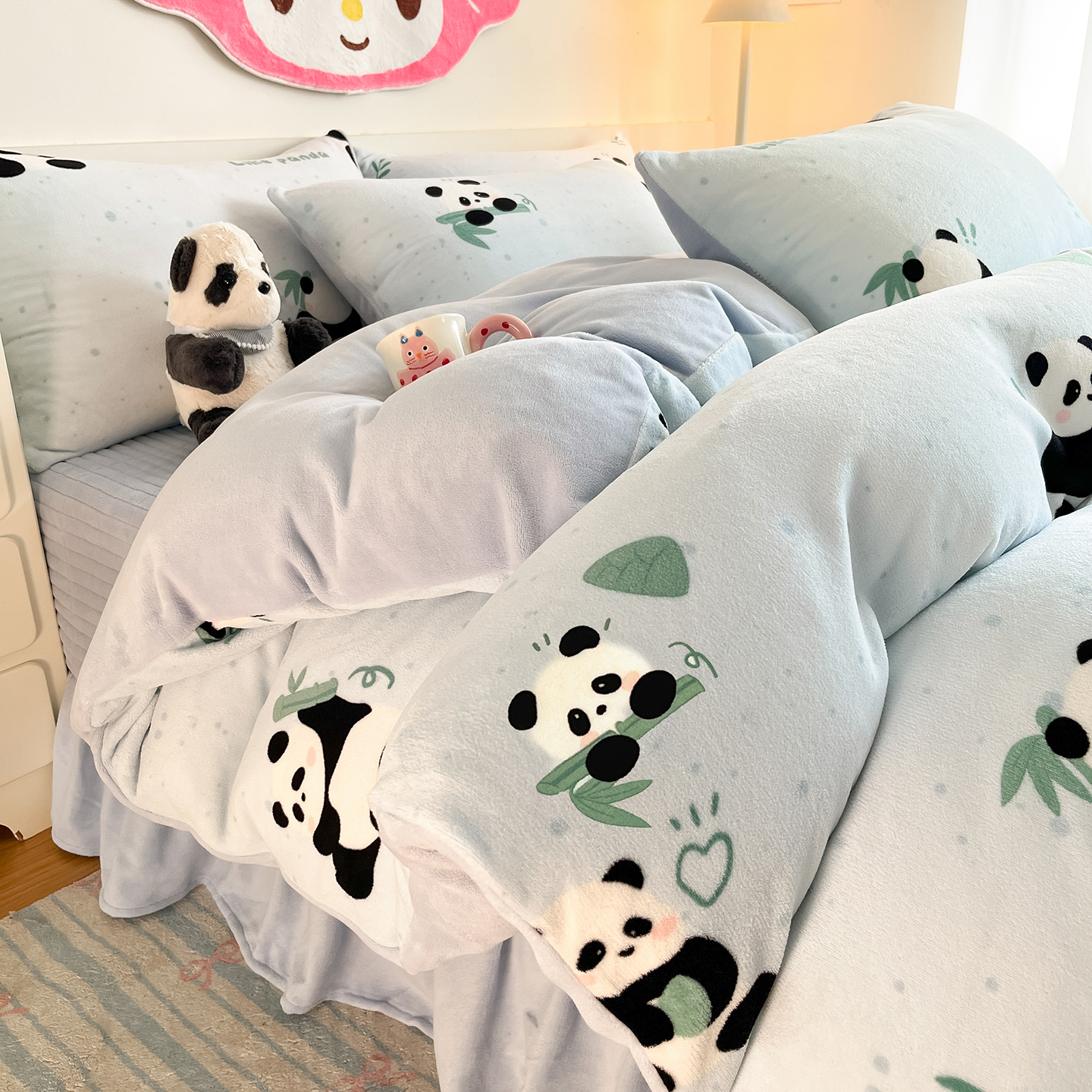 冬季熊猫被套单件牛奶绒被罩加绒