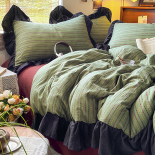 法式 非全纯棉床单三件套 复古风双层纱四件套赫本花边被套2026新款