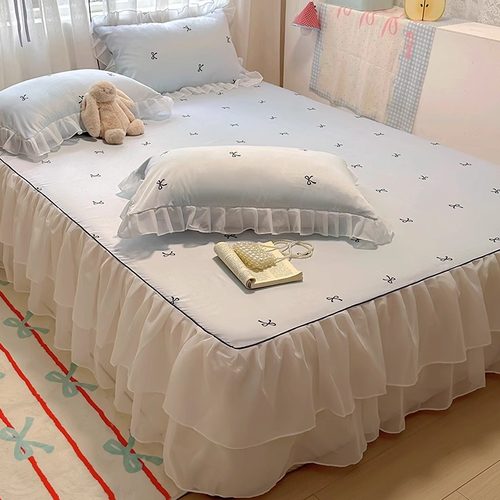 海盐系床裙款冰丝凉席三件套2025新款学生宿舍空调软席子可机水洗