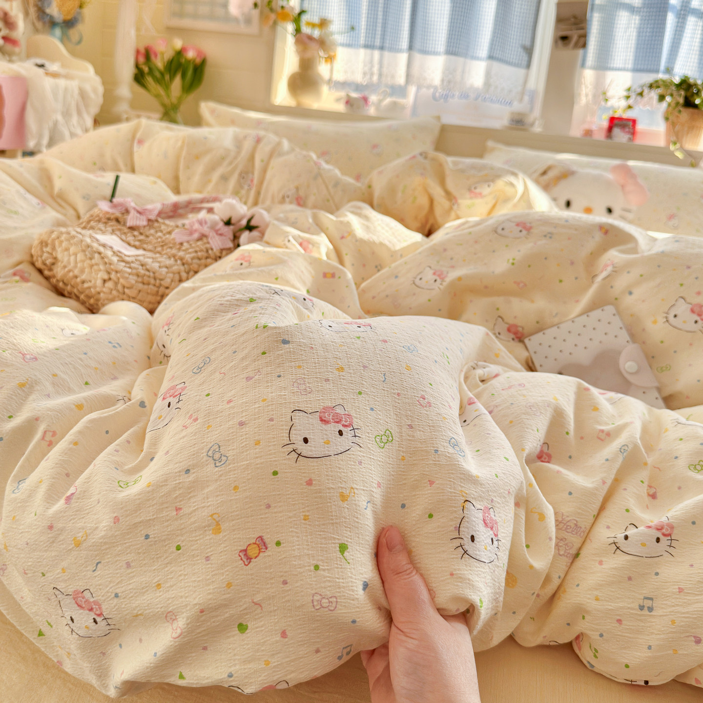 奶油kitty主卧用品云感纱四件套