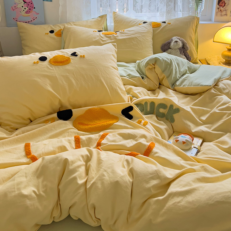 毛巾绣水洗棉四件套卡通可爱小鸭