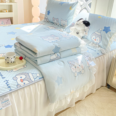 夏季冰豆豆凉席夏被四件套床裙款凉感冰丝席三件套可水洗空调席子