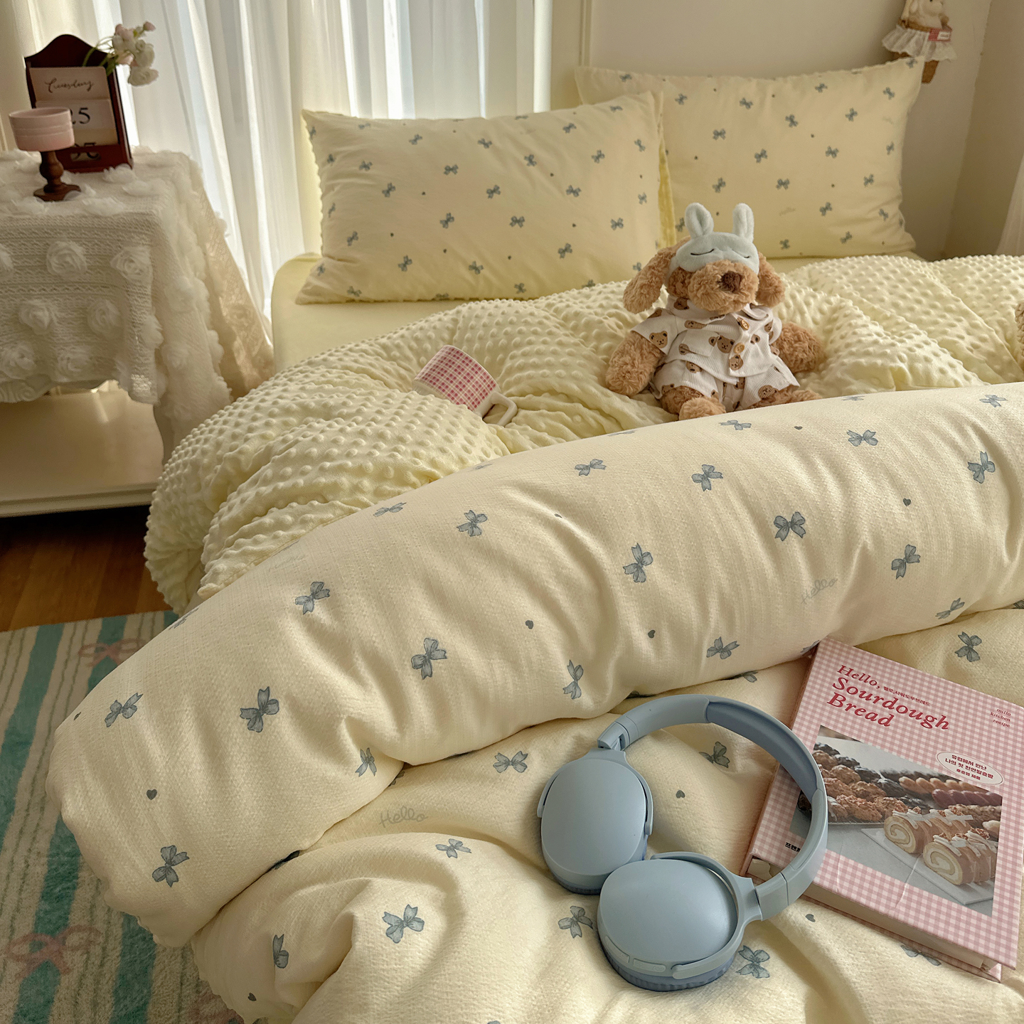 韩系蝴蝶结豆豆绒四件套加厚保暖