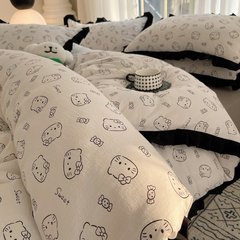 四件套双层纱卡通可爱kt猫花边