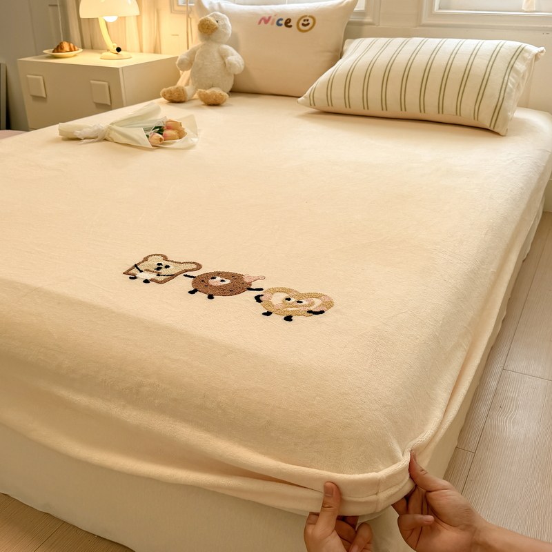 卡通条纹床笠单件牛奶珊瑚绒儿童冬季加绒床单床罩床垫保护罩床套