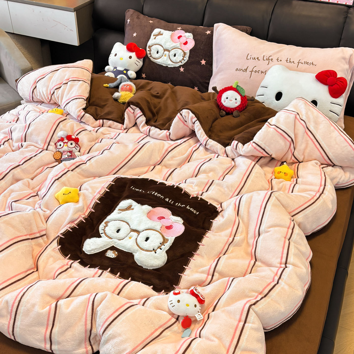 韩系少女加厚牛奶绒四件套贴布绣