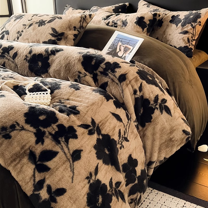 冬季加厚兔毛绒床上四件套珊瑚绒