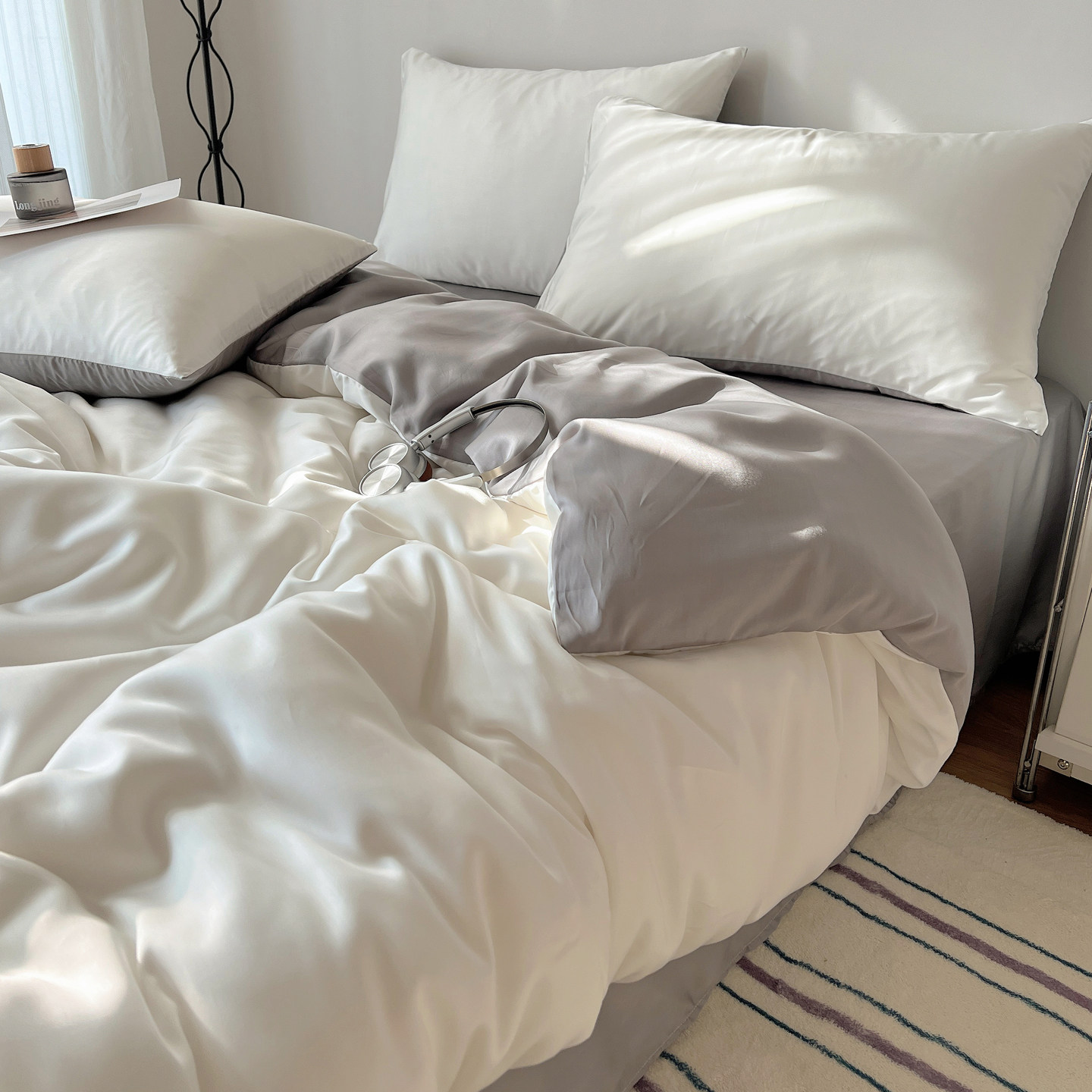 2026新款床上冰丝四件套高级白夏季床品床单被套非真丝天丝三件套