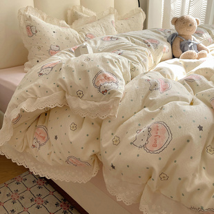 非全棉纯棉被套女学生宿舍床单三件套 奶白kt猫床上四件套2025新款