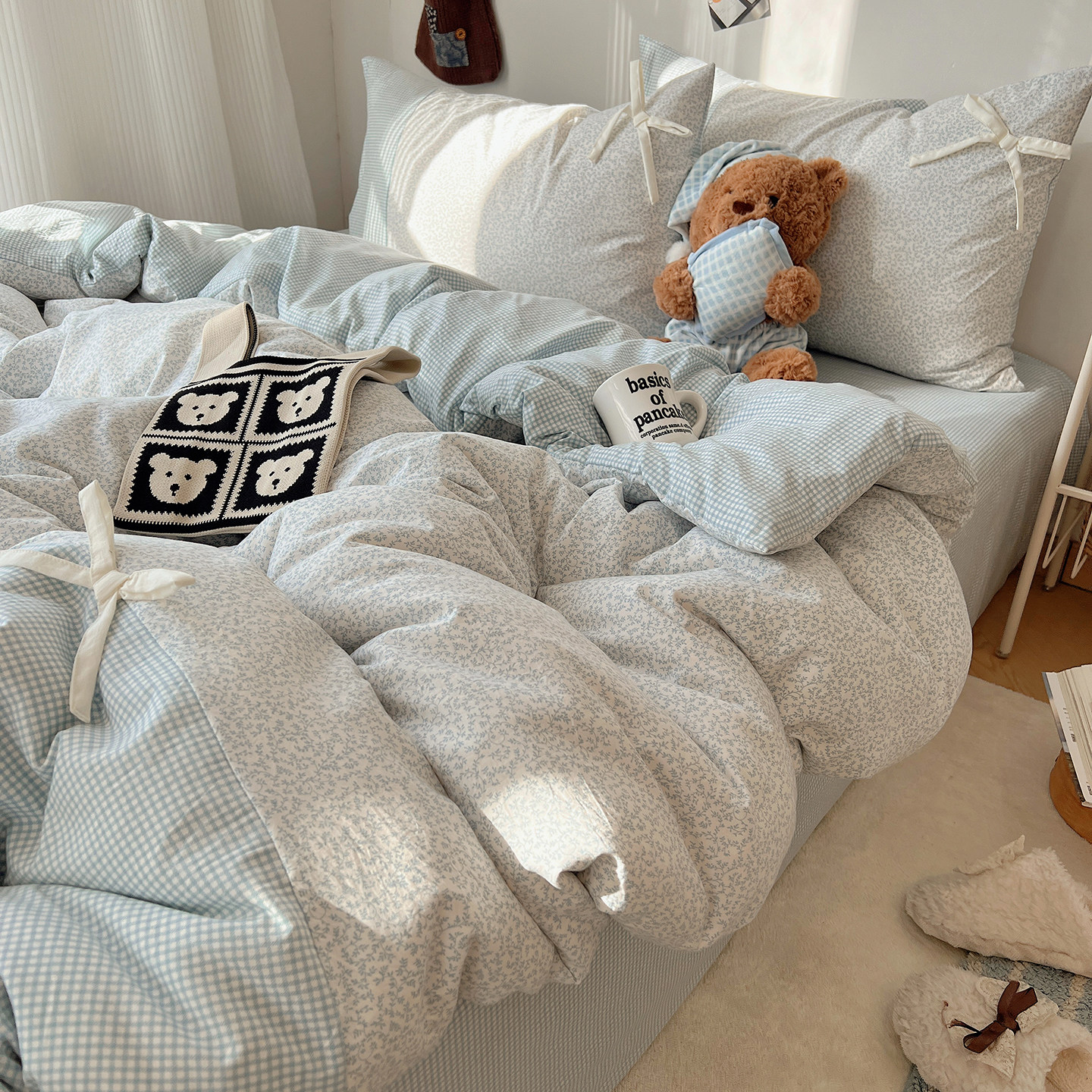 韩式小清新水洗棉床上四件套2026新款被套宿舍床单三件套非全纯棉