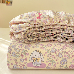 2026新款 老粗布床笠单件非全纯棉榻榻米床垫保护罩宿舍床单三件套