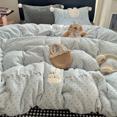 ins可爱兔牛奶绒四件套珊瑚绒