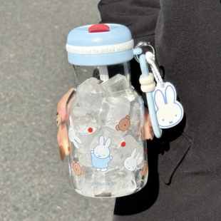 米菲兔可爱玻璃杯高颜值耐高温吸管杯子女生便携水杯学生2026新款