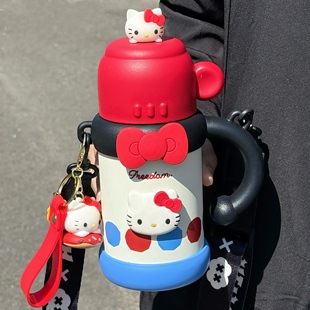 可爱不锈钢吸管女生保温水杯大容量杯盖可喝水学生可斜跨背带杯子